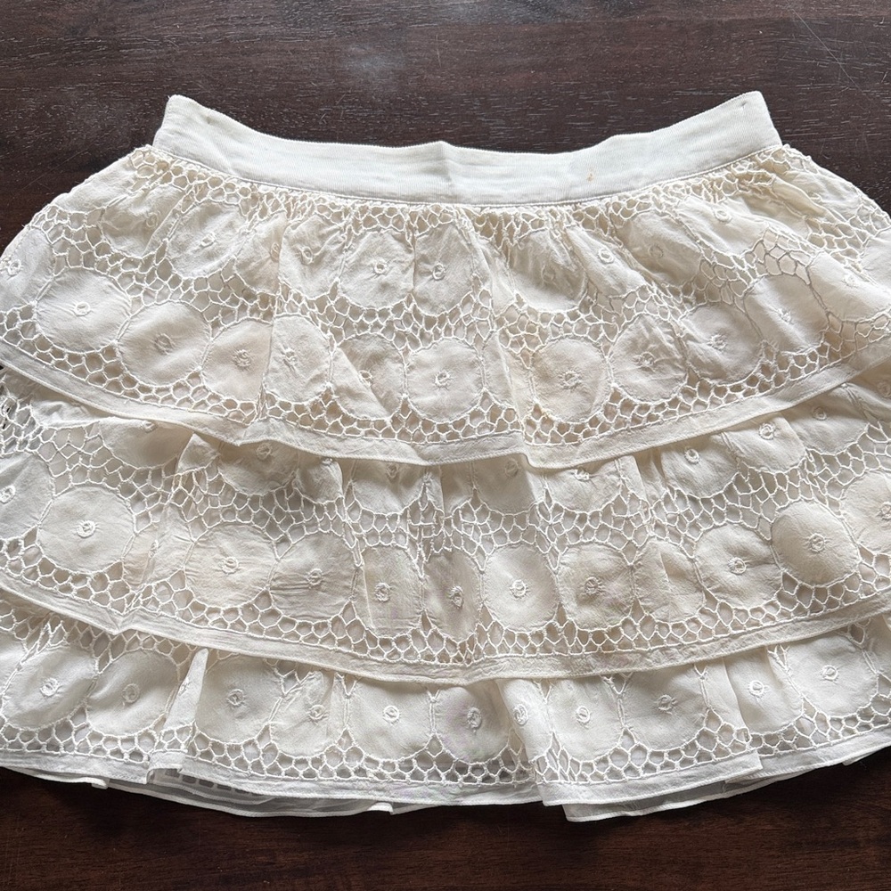Alice + Olivia Cream Tiered Eyelet Mini Skirt